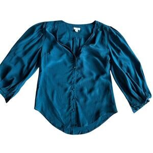 Odille Silk Dark Teal Balloon Sleeve Blouse - 0 $250
